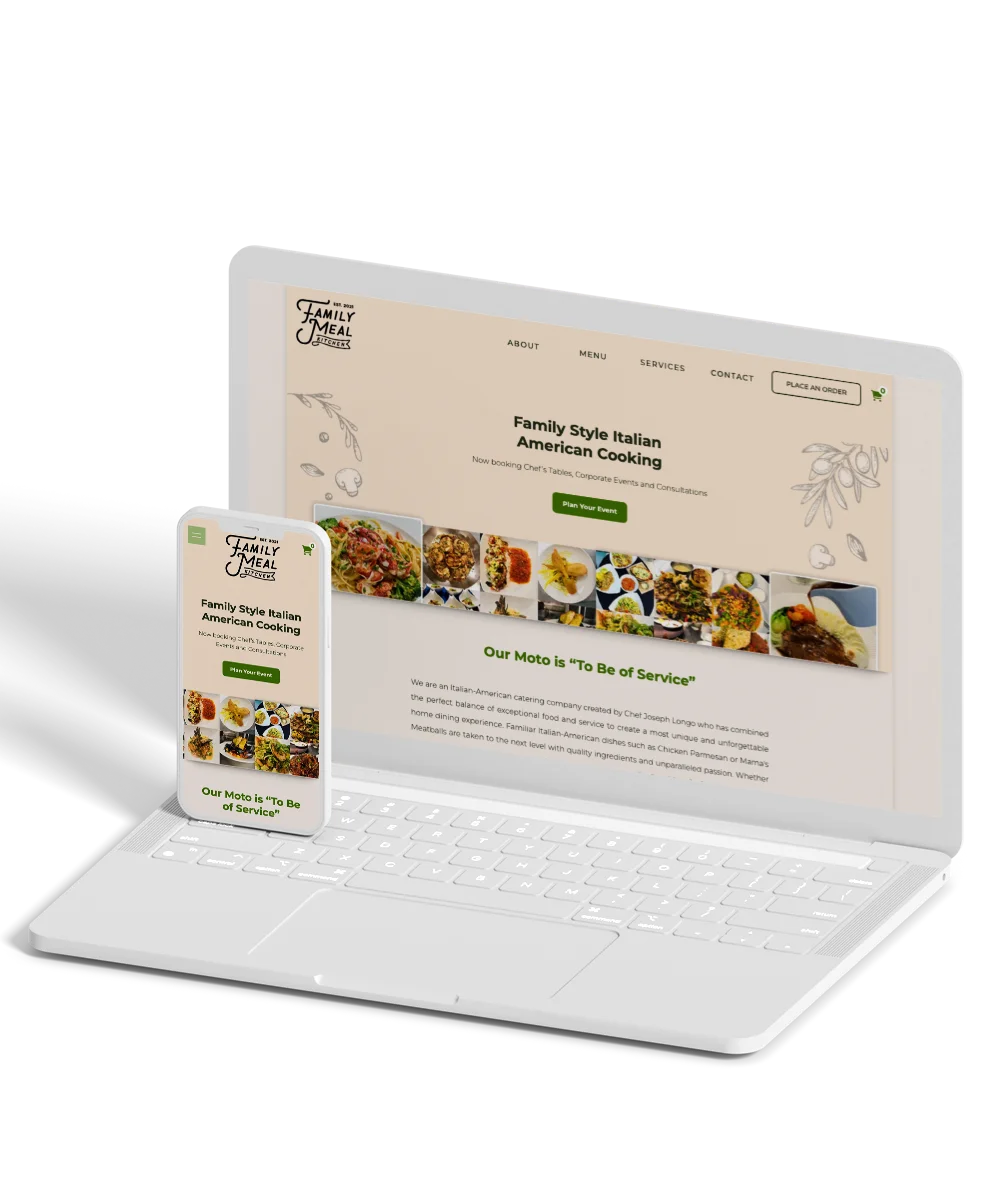 computer and phone mockup for the Family Meal Kitchen website